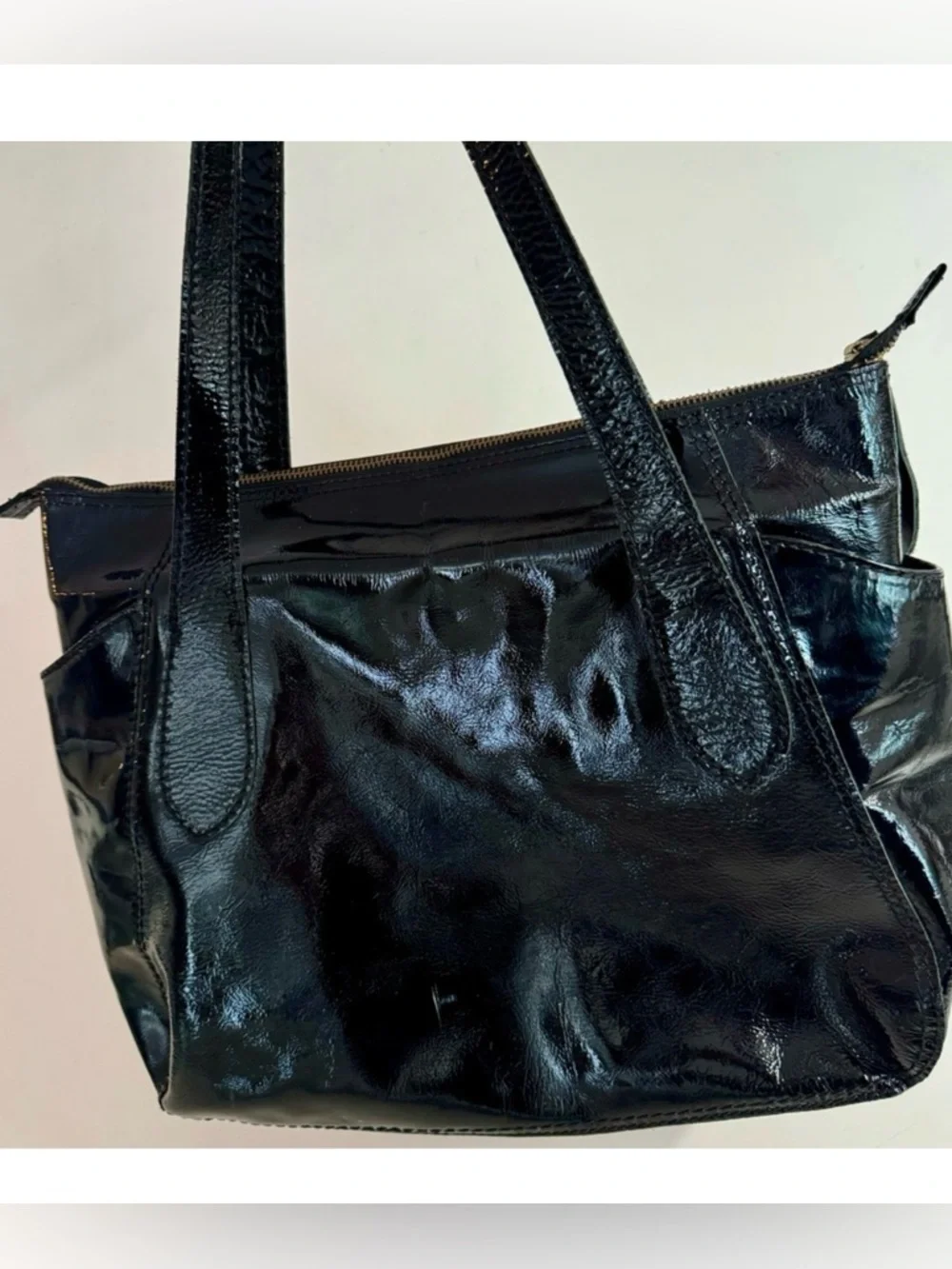 Vintage Marco Buggiani Slouchy Shiny Black Patent Leather Shoulder Tote .